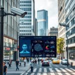 Визуализация работы AI аналитики выделение объектов (человек, автомобиль) и тревожных событий на видео с камеры наблюдения.